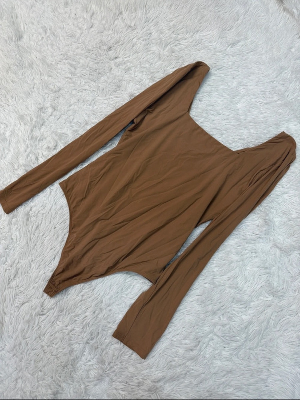 Quince Brown Long-Sleeve Scoop Neck Bodysuit